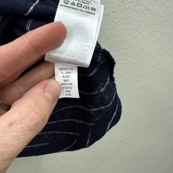 Gap Navy Blue White Stripe Linen Blend Sleeveless Tank Top Shirt Women Large NEW - Picture 5 of 8